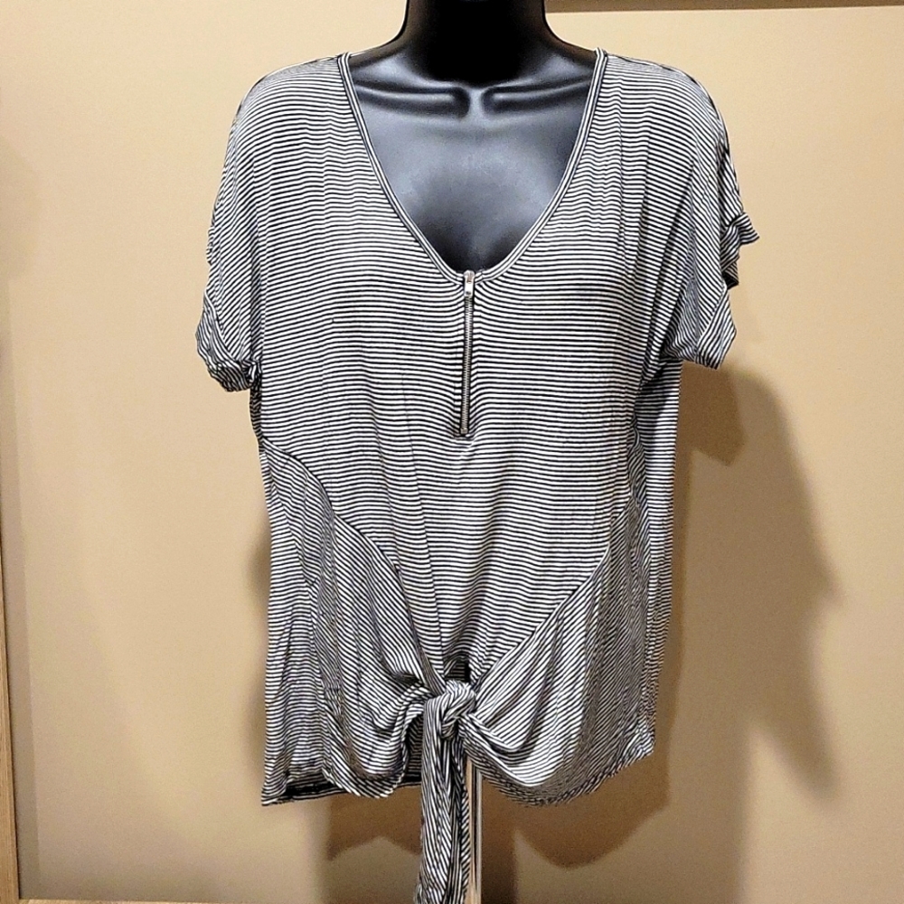 EUC Lilian Striped Zip top with Tie Waist  L